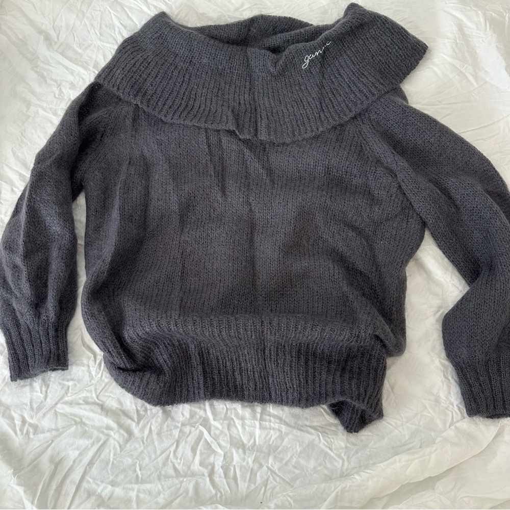 Ganni grey mohair off shoulder sweater